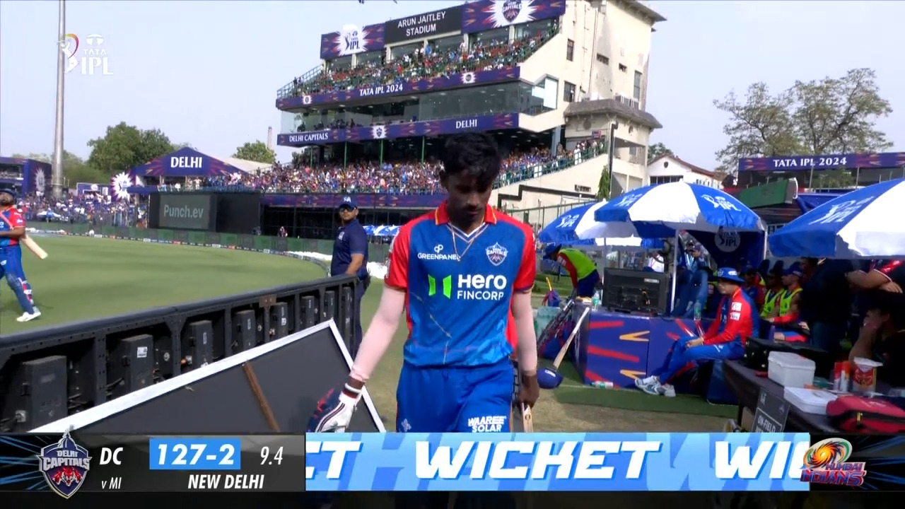 M43: DC vs MI – Abishek Porel Wicket background