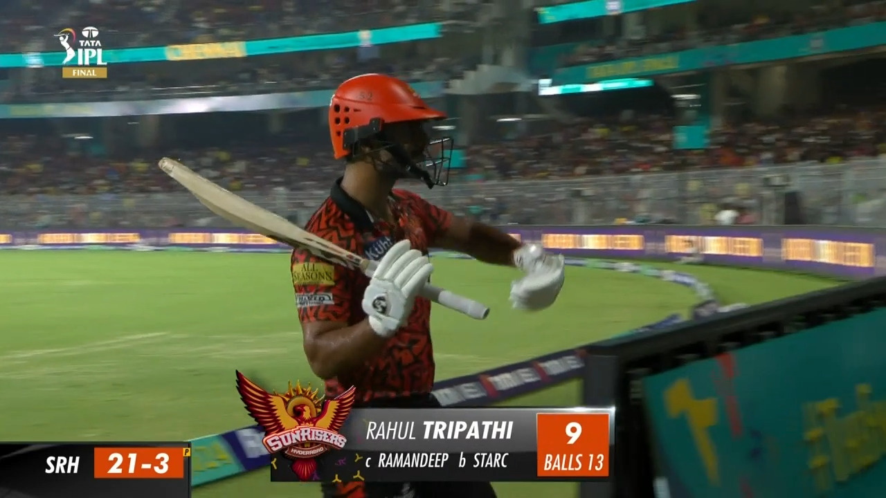 Final: KKR vs SRH – Rahul Tripathi Wicket