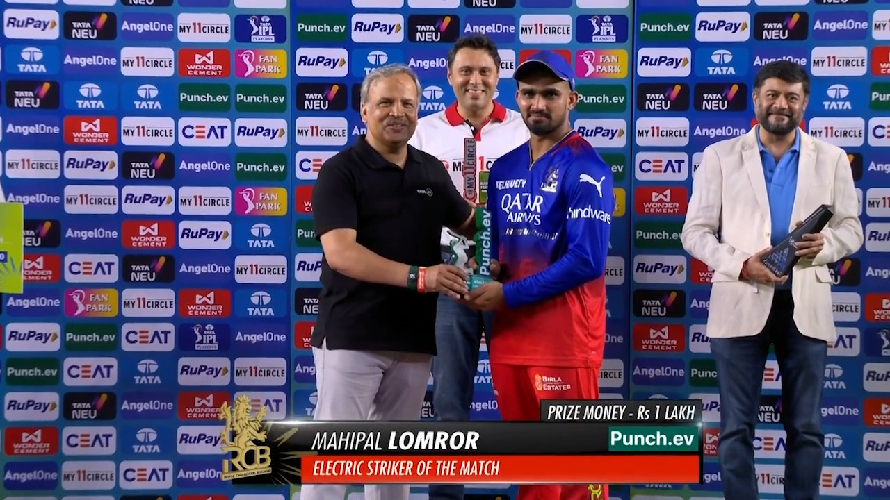 Eliminator: RR vs RCB – Punch.ev Electric Striker of the Match – Mahipal Lomror