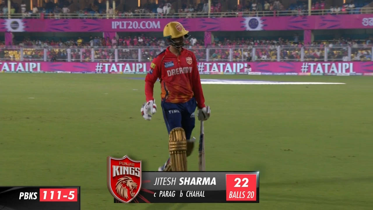M65: RR vs PBKS – Jitesh Sharma Wicket