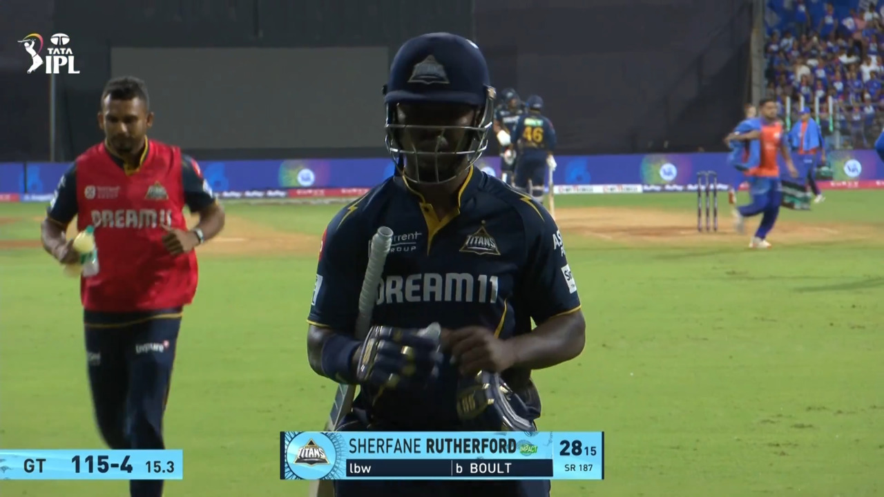 IPL 2025 M56: MI vs GT - Sherfane Rutherford Wicket