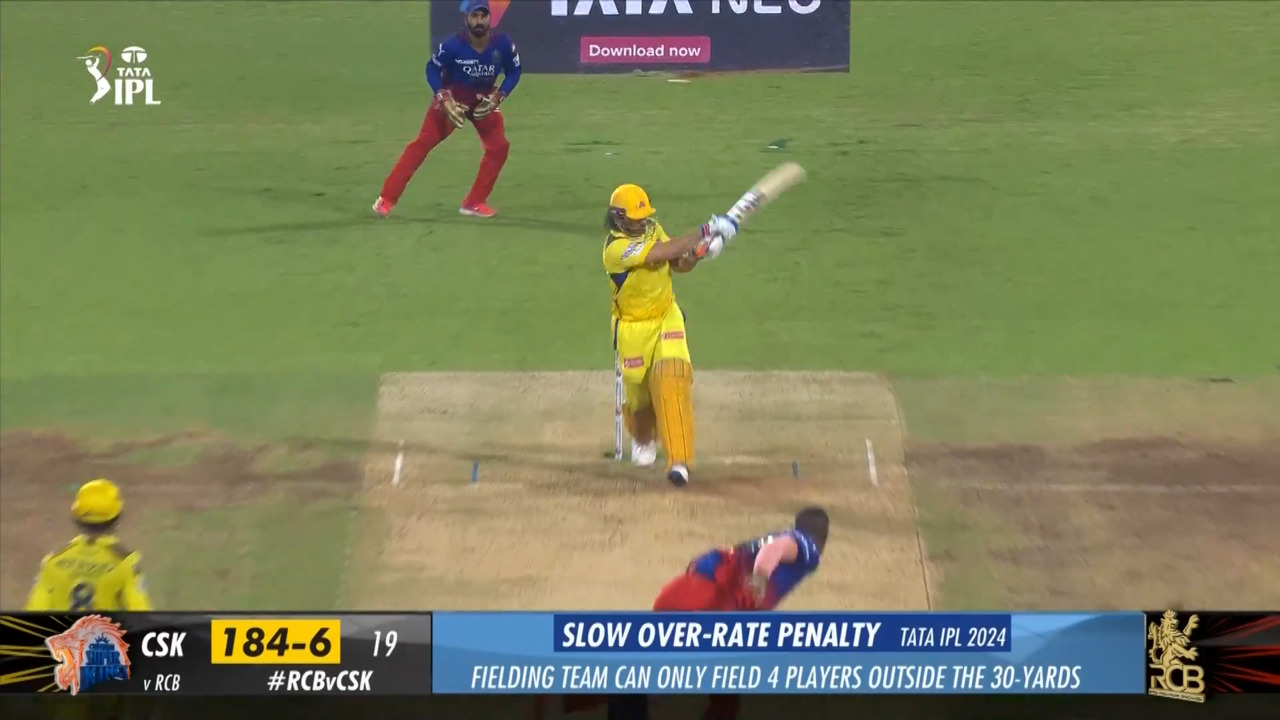 M68: RCB vs CSK – MS Dhoni Six background