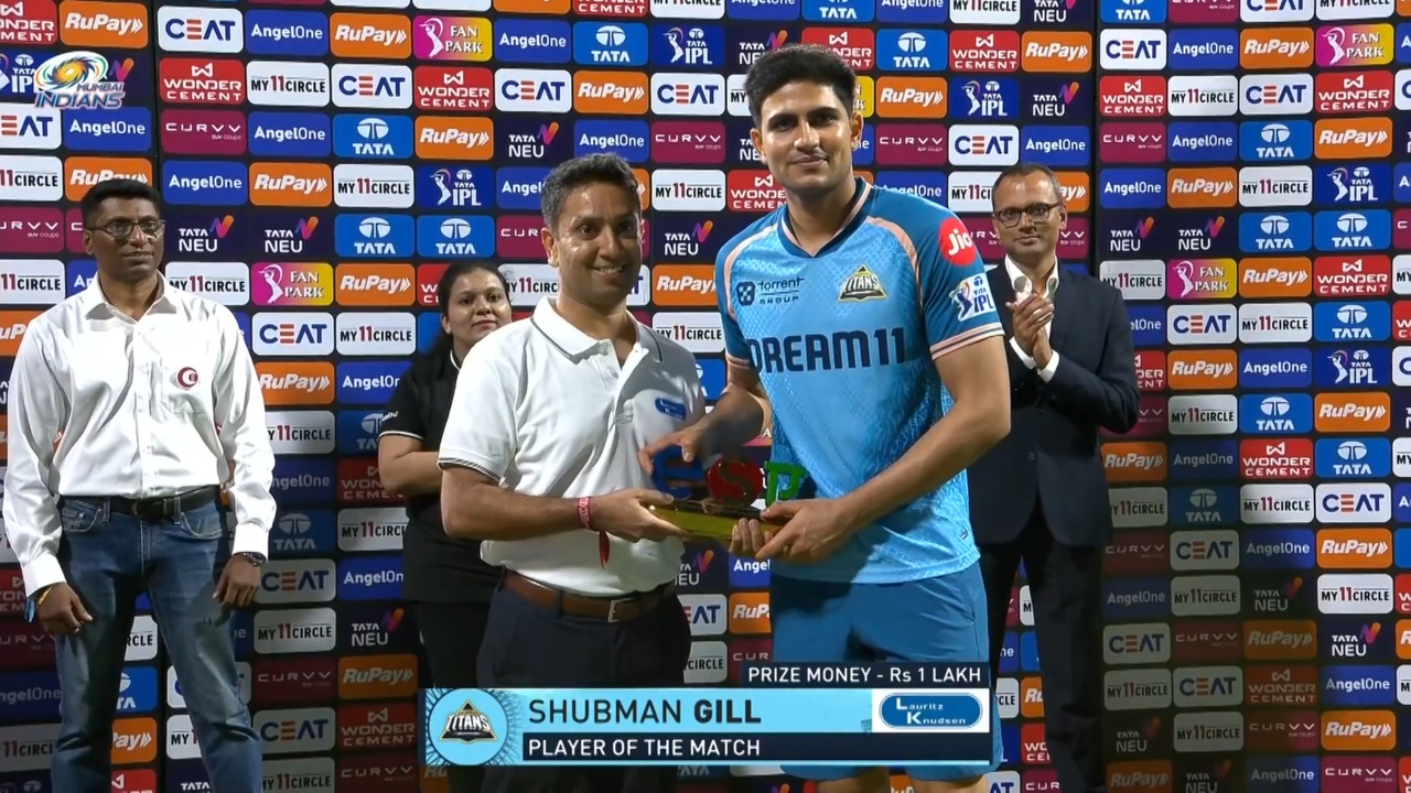 IPL 2025 M56: MI vs GT - Player of the Match - Shubman Gill