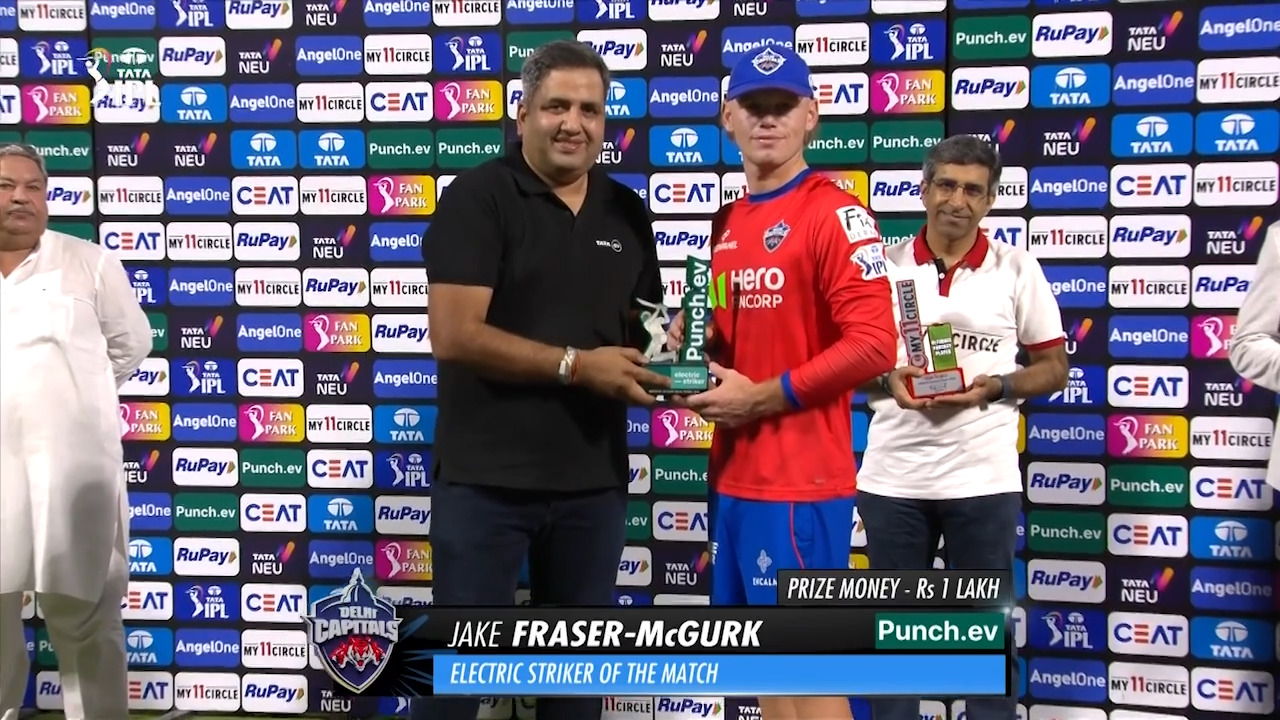 M56: DC vs RR – Punch.ev Electric Striker of the Match – Jake Fraser-McGurk background