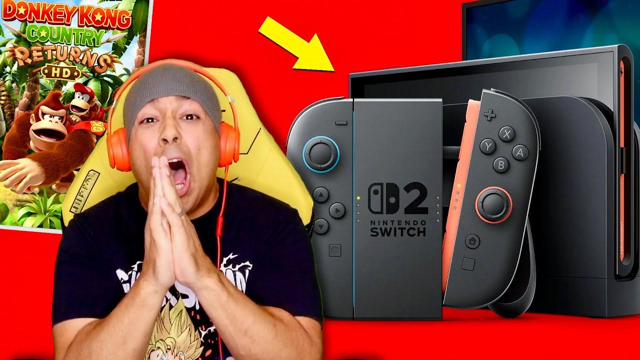 NINTENDO SWITCH 2 REACTION PLUS DONKEY COUNTRY RETURNS HD GAMEPLAY!! PLUS MARIO KART 9 REVEAL!! background