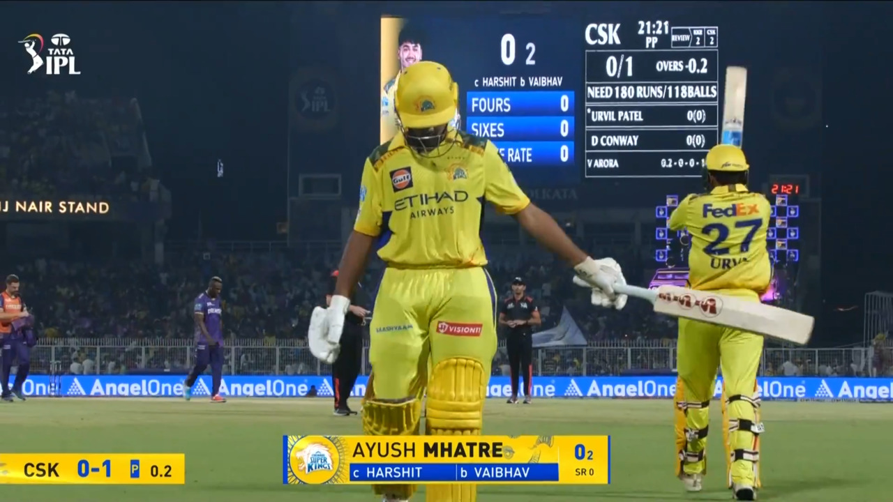 IPL 2025 M57: KKR vs CSK - Ayush Mhatre Wicket