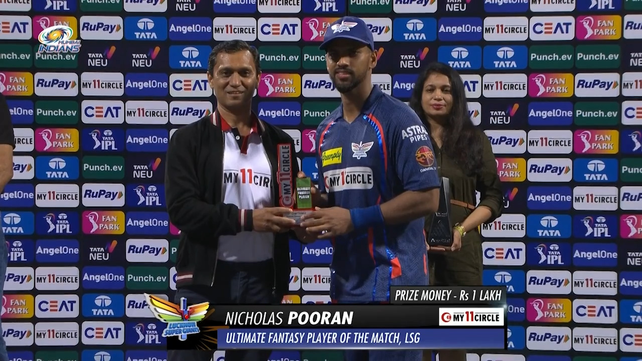 M67: MI vs LSG – My11Circle Ultimate Fantasy Player of the Match – Nicholas Pooran background