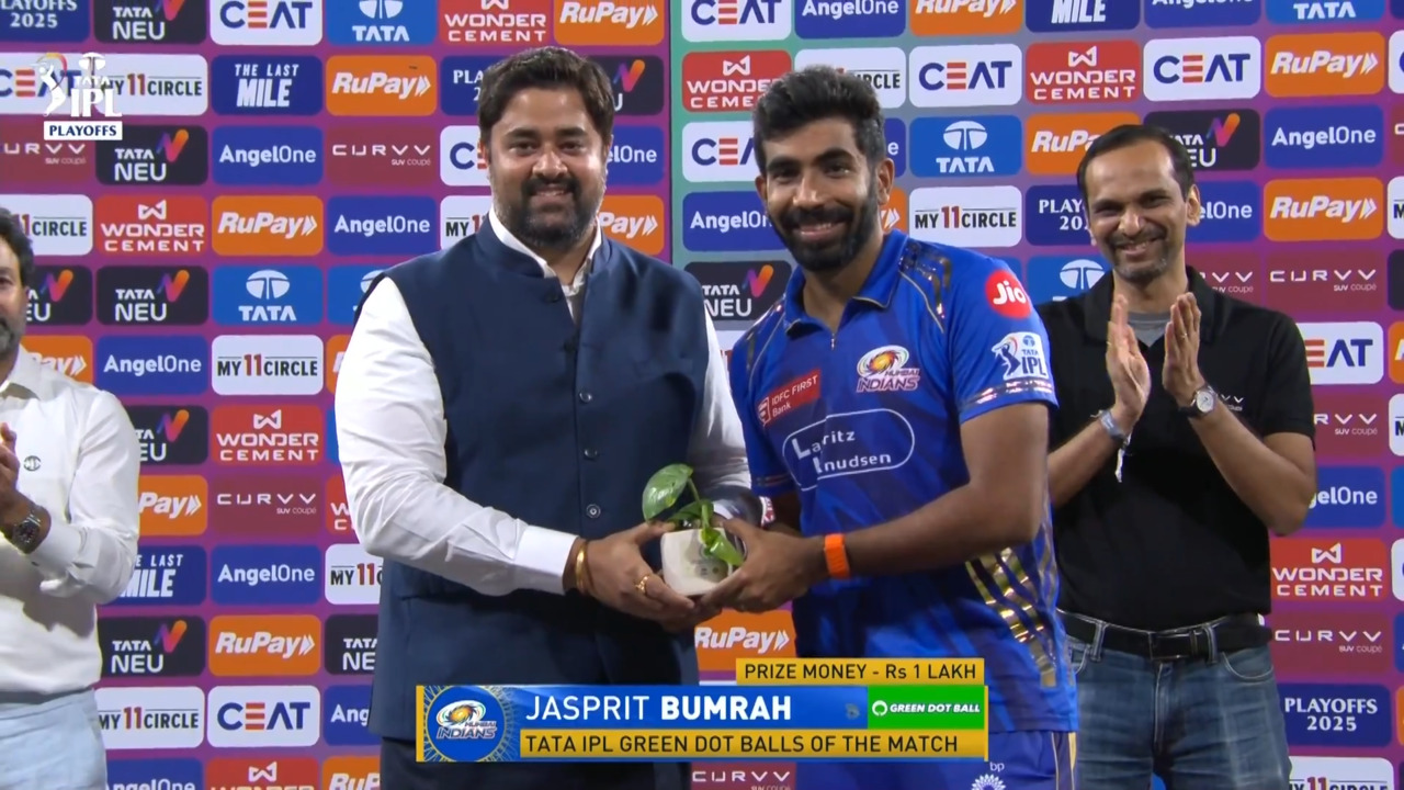 IPL 2025 Eliminator: GT vs MI - TATA IPL Green Dot Balls of the Match - Jasprit Bumrah