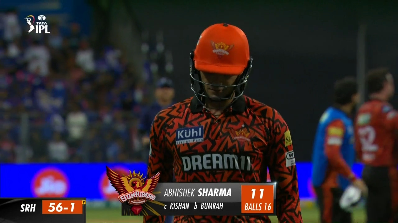 M55: MI vs SRH – Abhishek Sharma Wicket