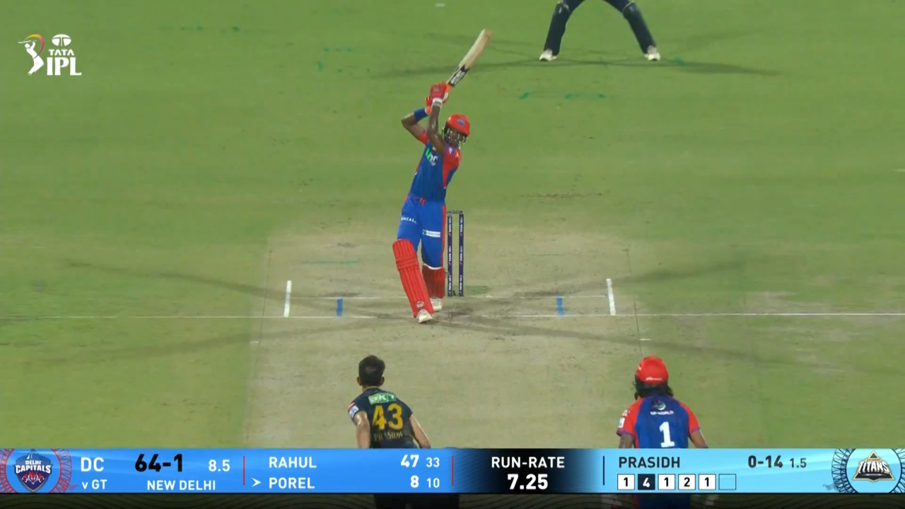 IPL 2025 M60: DC vs GT - Abishek Porel Six background