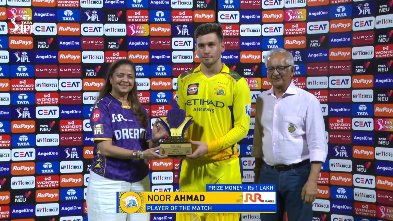 IPL 2025 M57: KKR vs CSK - Player of the Match - Noor Ahmad background