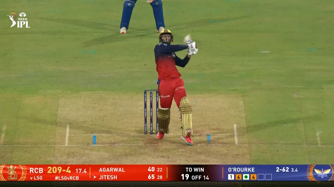 IPL 2025 M70: LSG vs RCB - Jitesh Sharma Six background