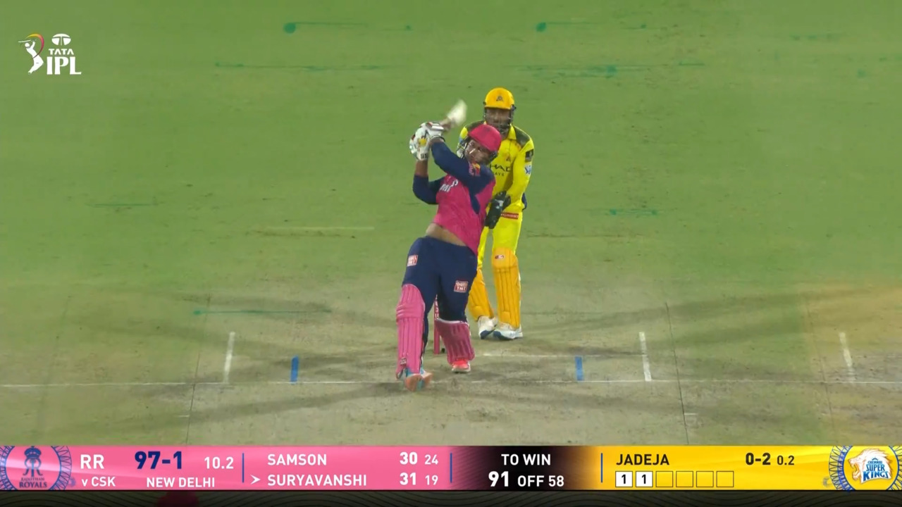 IPL 2025 M62: CSK vs RR - Vaibhav Sooryavanshi Six background