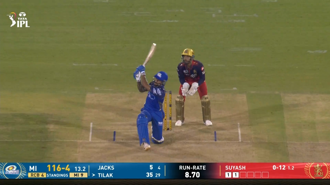 IPL 2026 M54: RCB vs MI - Tilak Varma Six