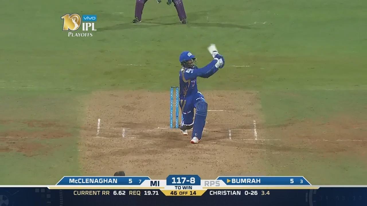 Q1: MI vs RPS – Jasprit Bumrah Six