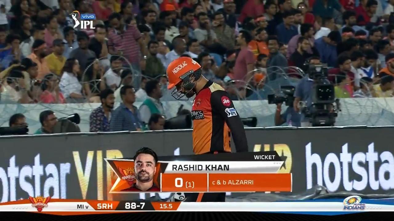 M19: SRH vs MI – Rashid Khan Wicket