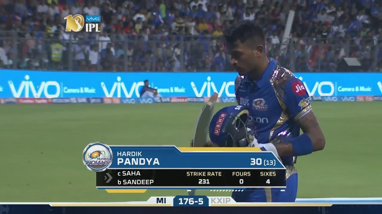 M51: MI vs KXIP – Hardik Pandya Wicket