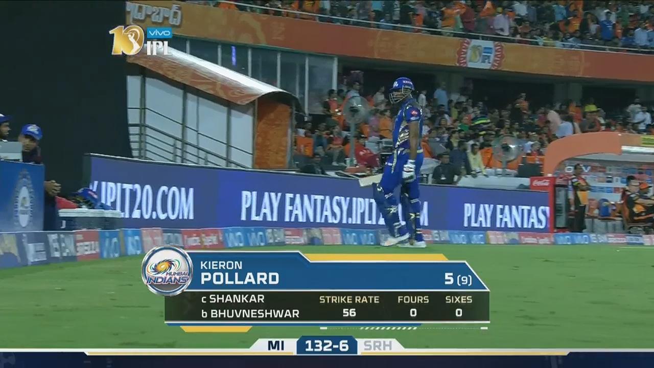 M48: SRH vs MI – Kieron Pollard Wicket background