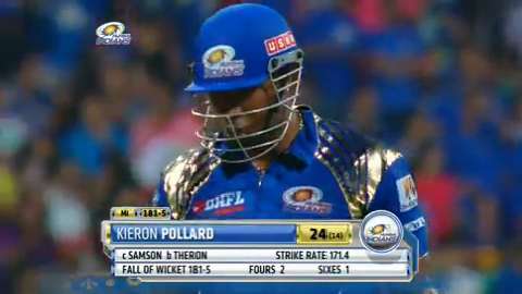 M32: MI vs RR – Kieron Pollard Wicket background