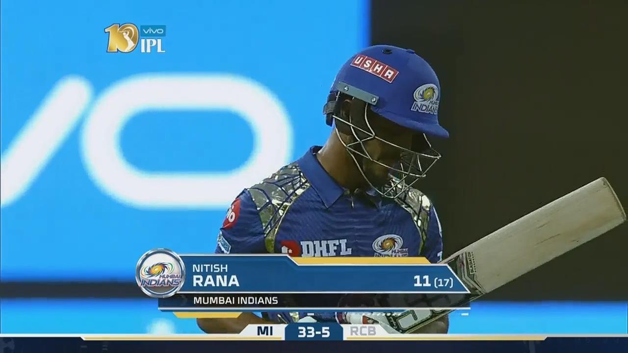 M12: RCB vs MI – Nitish Rana Wicket background