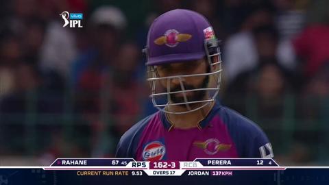 M35: RCB vs RPS – Ajinkya Rahane Six background