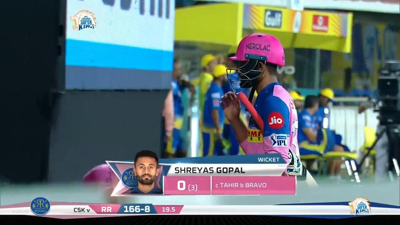 M12: CSK vs RR – Shreyas Gopal Wicket