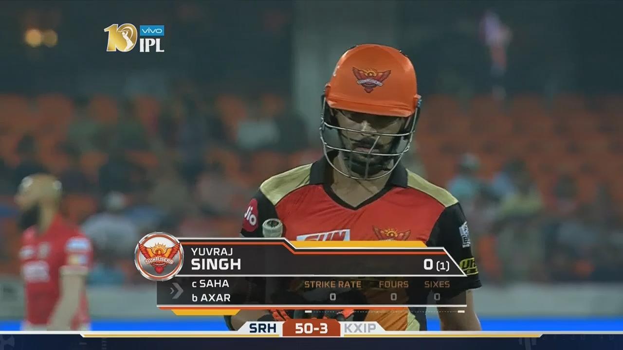 M19: SRH vs KXIP – Yuvraj Singh Wicket