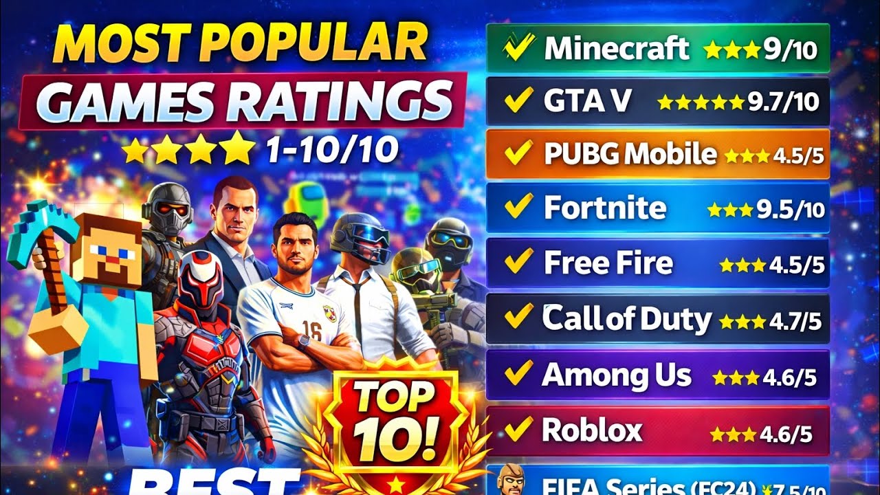 Top 10 Most Popular Games in the World 2025 | Ratings, Gameplay & Full List 🔥 background