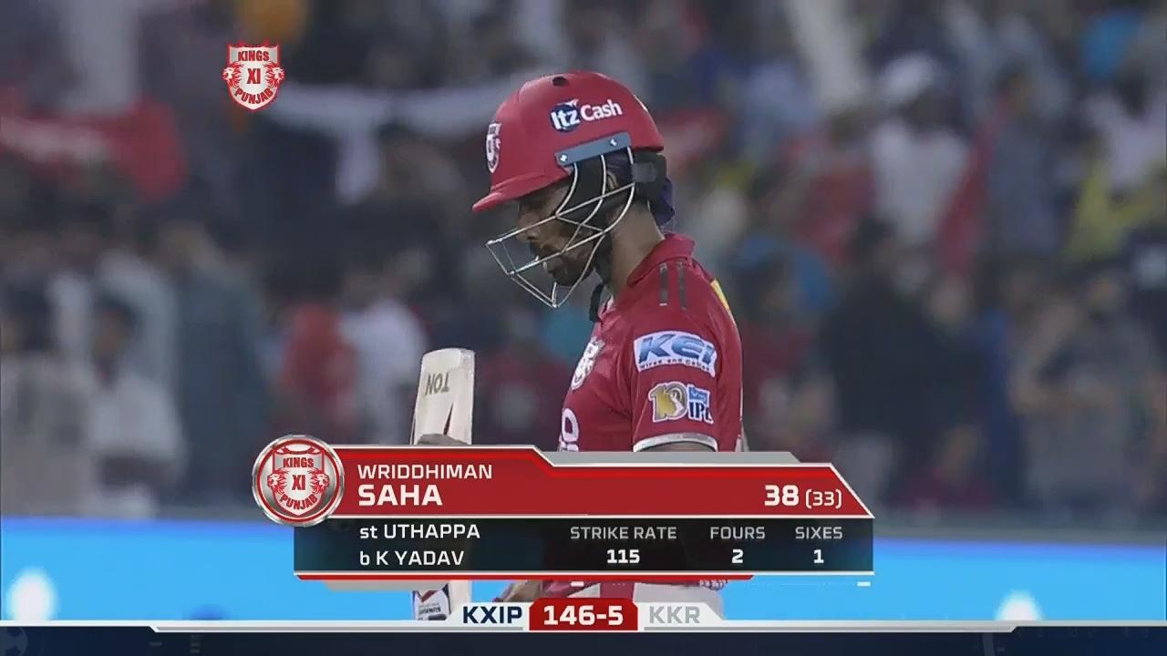 M49: KXIP vs KKR – Wriddhiman Saha Wicket
