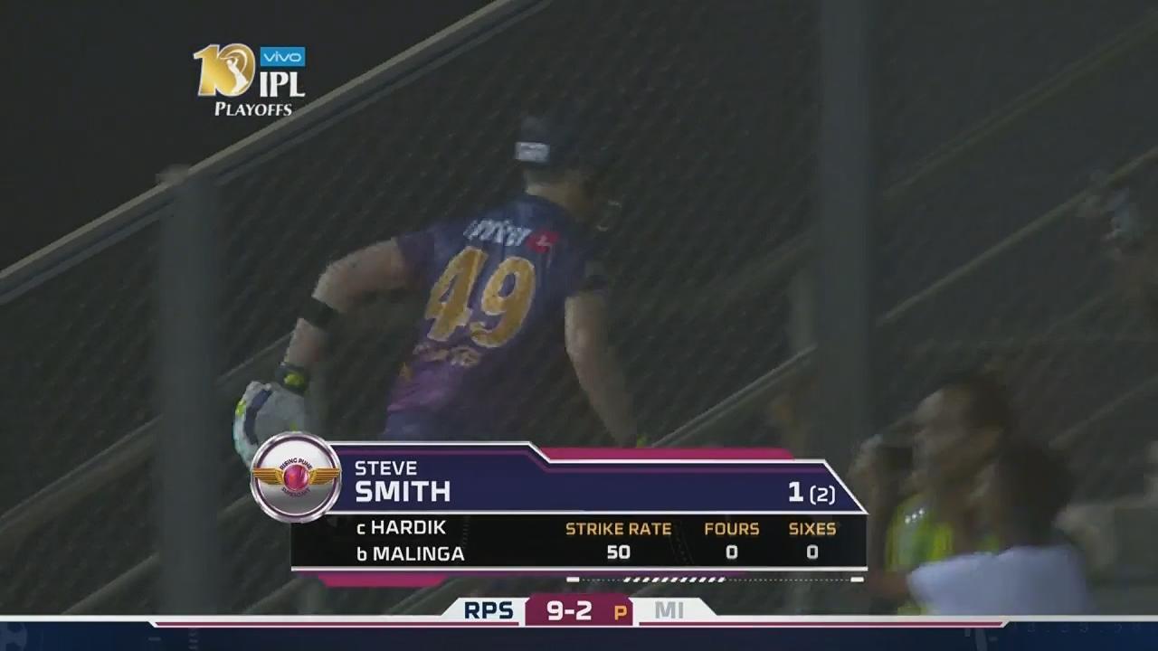 Q1: MI vs RPS – Steve Smith Wicket background