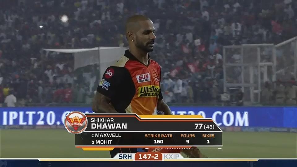 M33: KXIP vs SRH – Shikhar Dhawan Wicket