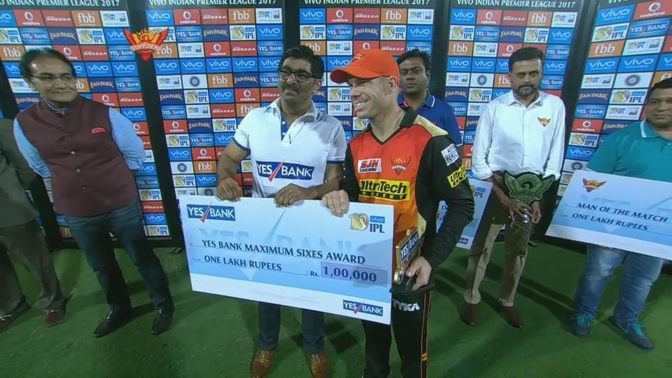 M37: SRH vs KKR – YES Bank Maximum Sixes – David Warner