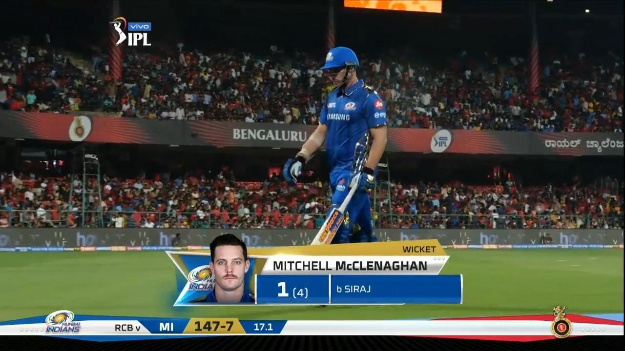 M07: RCB vs MI – Mitchell McClenaghan Wicket
