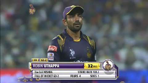M42: KKR vs DD – Robin Uthappa Wicket