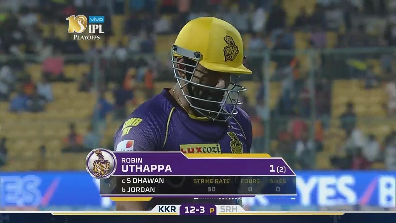 Eliminator: SRH vs KKR – Robin Uthappa Wicket