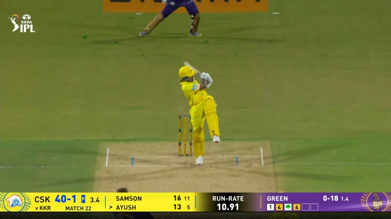 IPL 2026 M22: CSK vs KKR - Ayush Mhatre Six