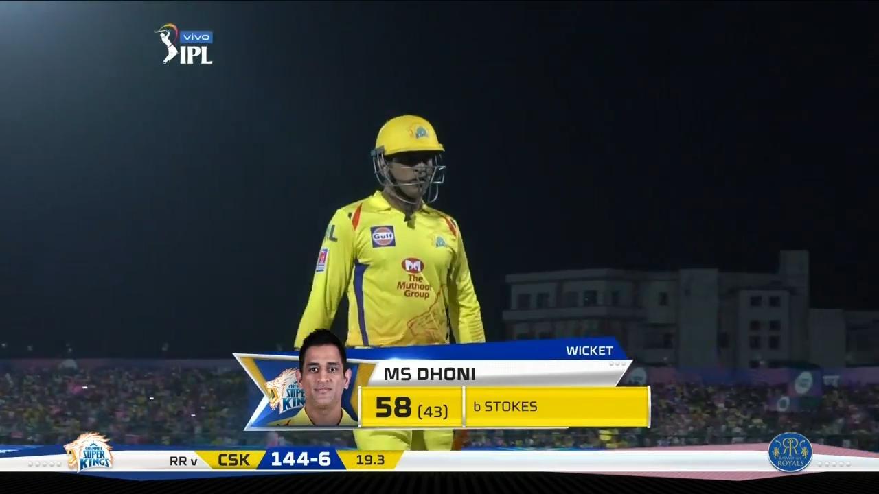 M25: RR vs CSK – MS Dhoni Wicket background