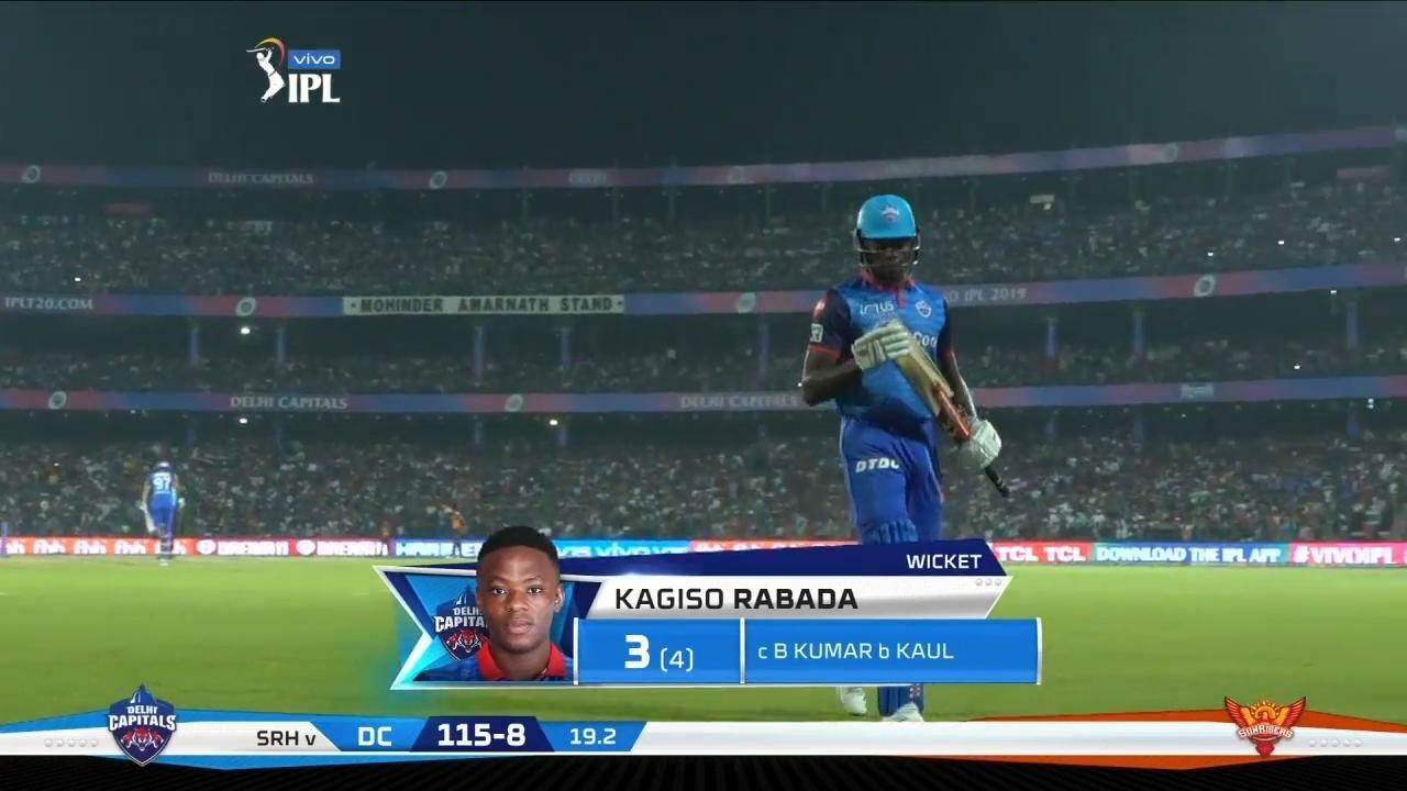 M16: DC vs SRH – Kagiso Rabada Wicket