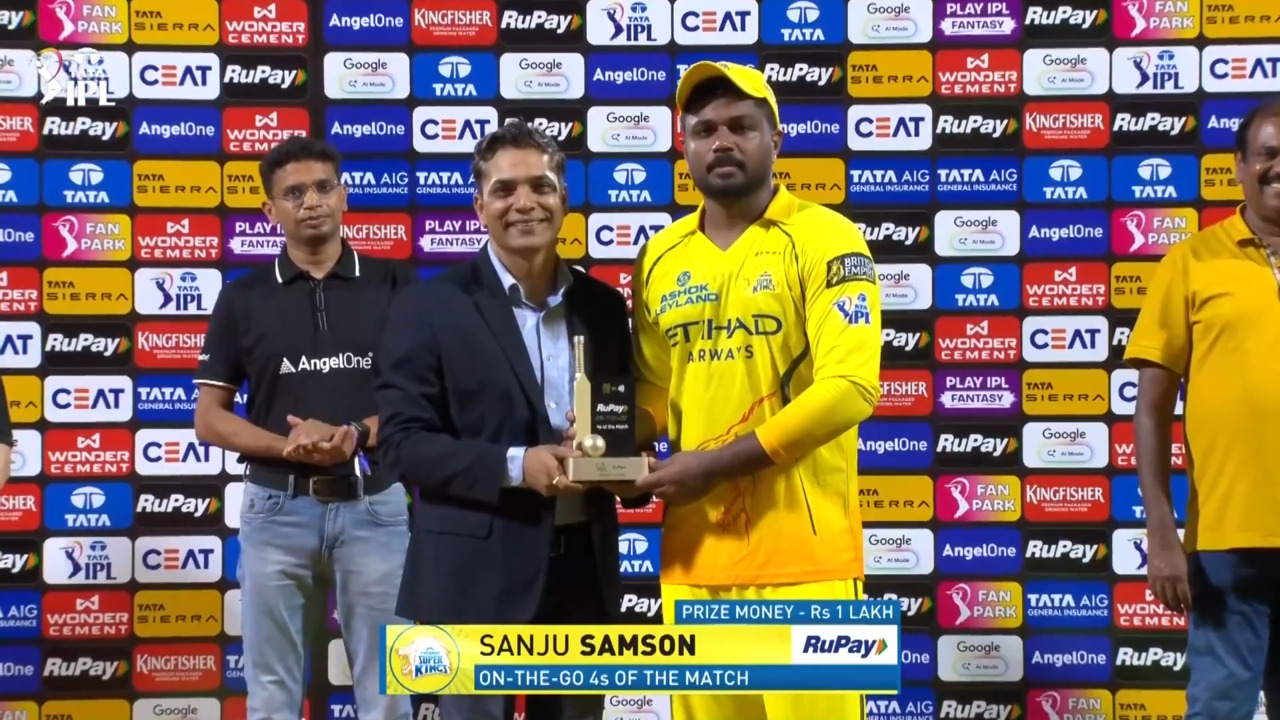 IPL 2026 M18: CSK vs DC - RuPay On-The-Go 4s of the Match - Sanju Samson