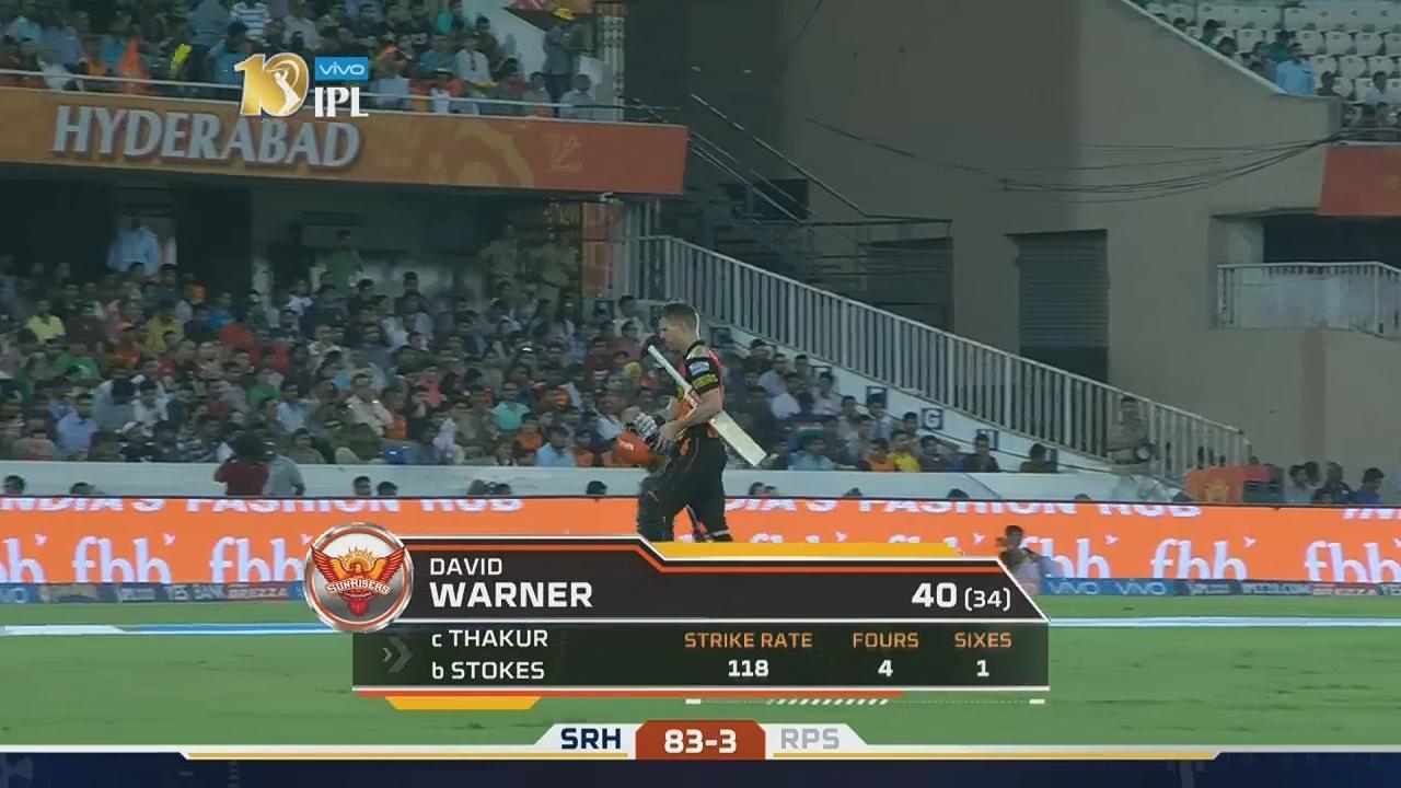 M44: SRH vs RPS – David Warner Wicket background