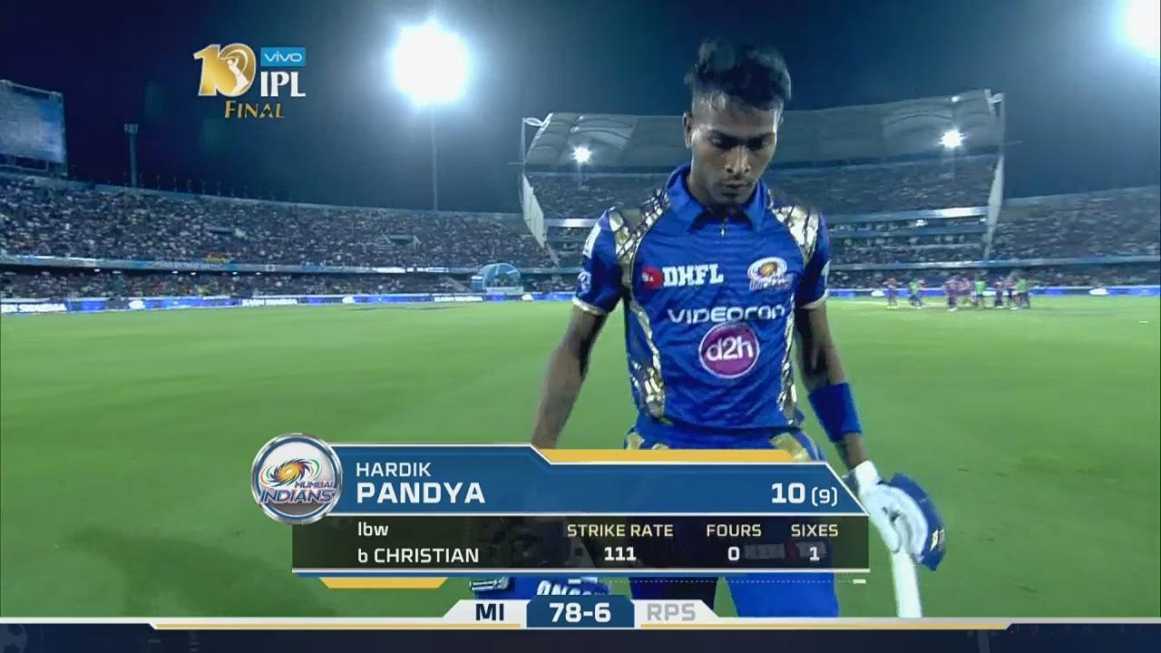 Final: RPS vs MI – Hardik Pandya Wicket
