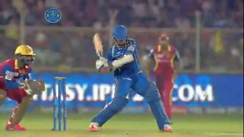M22: RR vs RCB – Ajinkya Rahane Six
