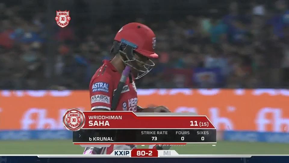 M22: KXIP vs MI – Wriddhiman Saha Wicket