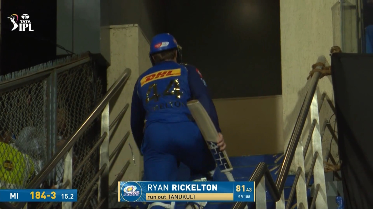 IPL 2026 M02: MI vs KKR - Ryan Rickelton Wicket