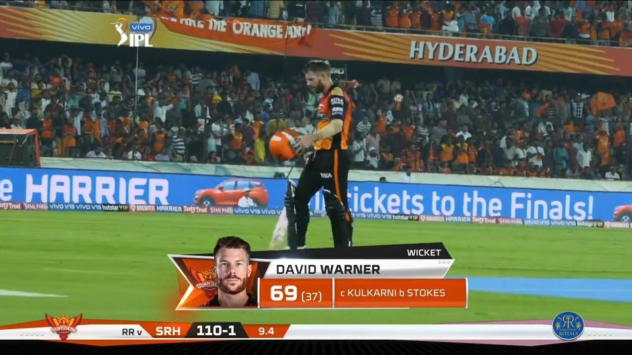 M08: SRH vs RR – David Warner Wicket