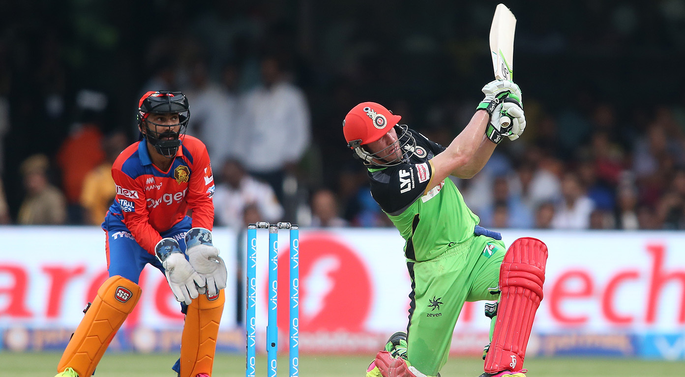 M44: RCB vs GL – YES Bank Maximum Sixes – AB de Villiers background