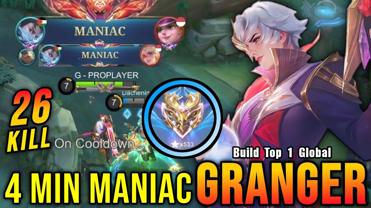 26 Kills + 2x MANIAC!! Granger 4 Minutes MANIAC!! - Build Top 1 Global Granger ~ MLBB background