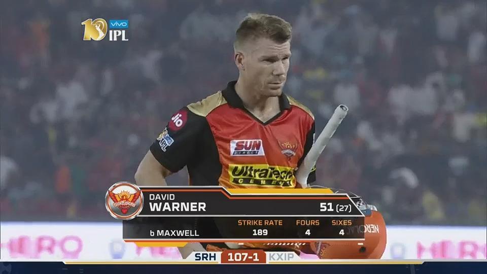 M33: KXIP vs SRH – David Warner Wicket