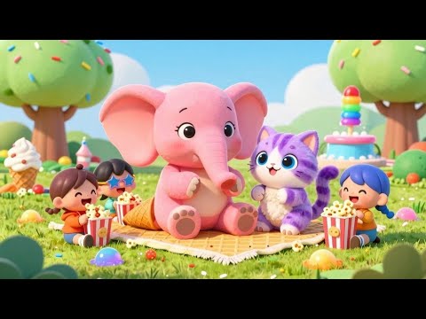 Popcorn Picnic Fun 🍿🐘🐱 | Meow Meow Cat & Elephant Toot Toot Kids Video 🎉