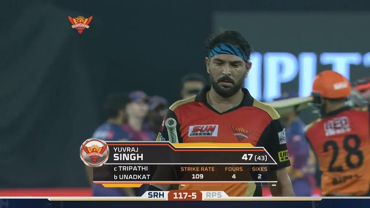 M44: SRH vs RPS – Yuvraj Singh Wicket